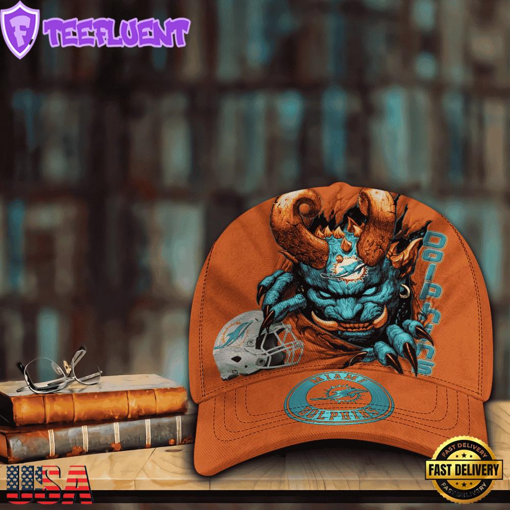 Custom Name And Number NFL Miami Dolphins Demonhead Baseball Cap