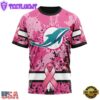 Custom Name And Number NFL Miami Dolphins Pink Breast Cancer 3D T-Shirt