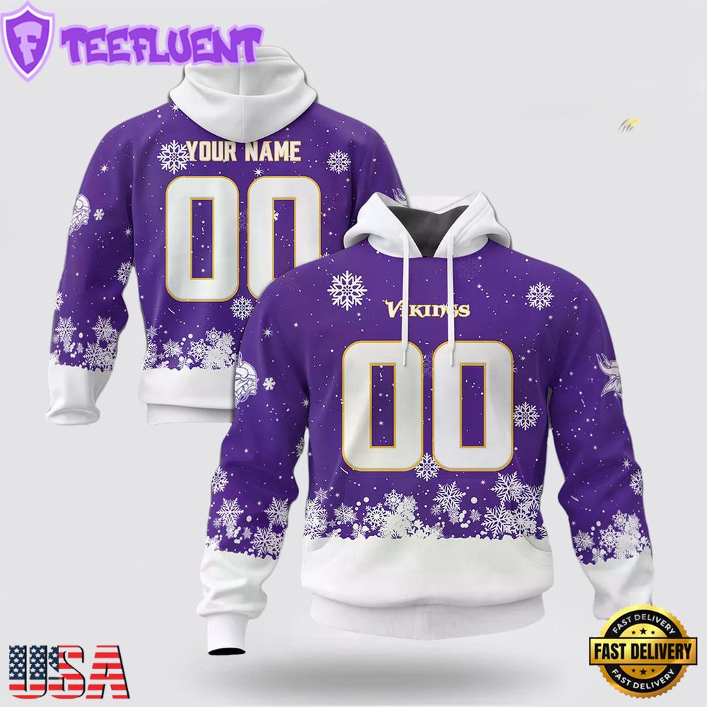 Custom Name And Number NFL Minnesota Vikings Christmas Spirit All Over Print Hoodie Shirt