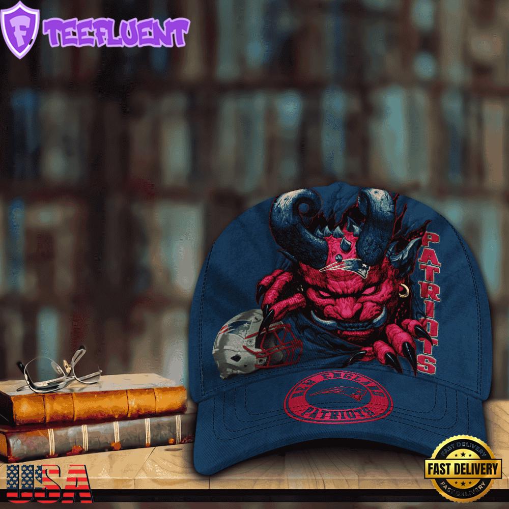 Custom Name And Number NFL New England Patriots Demonhead Baseball Cap