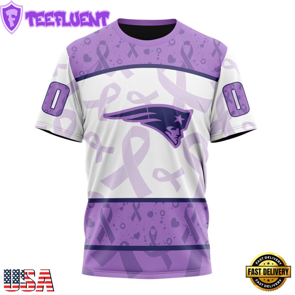 Custom Name And Number NFL New England Patriots Football Team Fight Cancer 3D T-Shirt