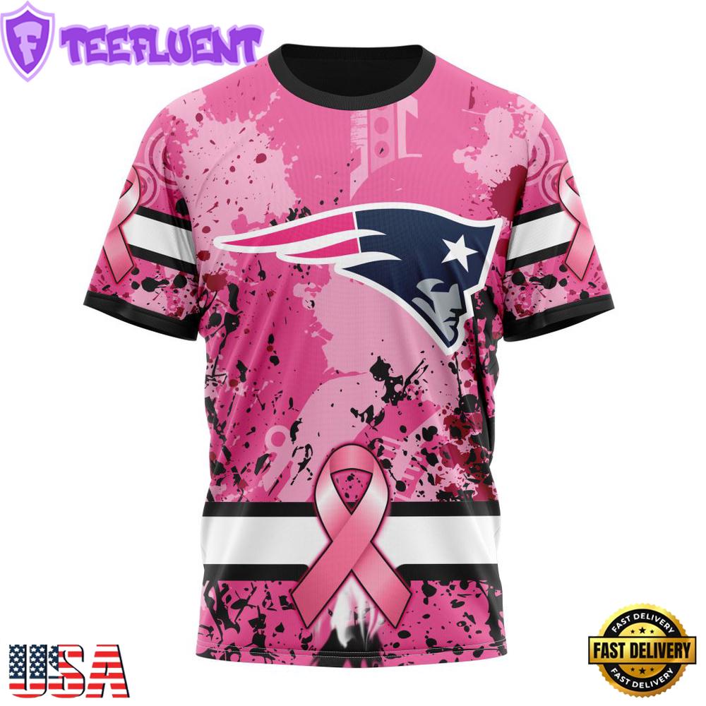 Custom Name And Number NFL New England Patriots Pink Breast Cancer 3D T-Shirt