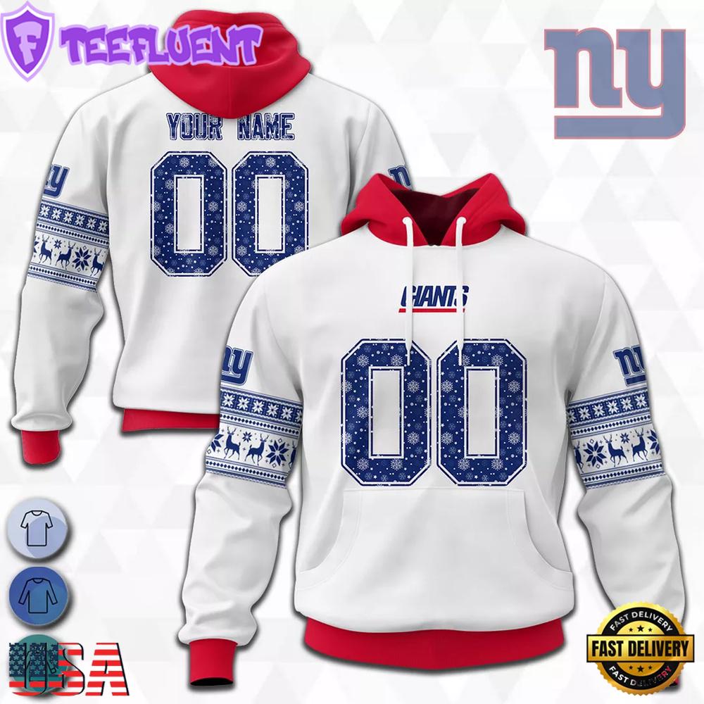 Custom Name And Number NFL New York Giants Christmas Spirit All Over Print Hoodie Shirt