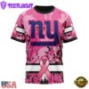 Custom Name And Number NFL New York Giants Pink Breast Cancer 3D T-Shirt