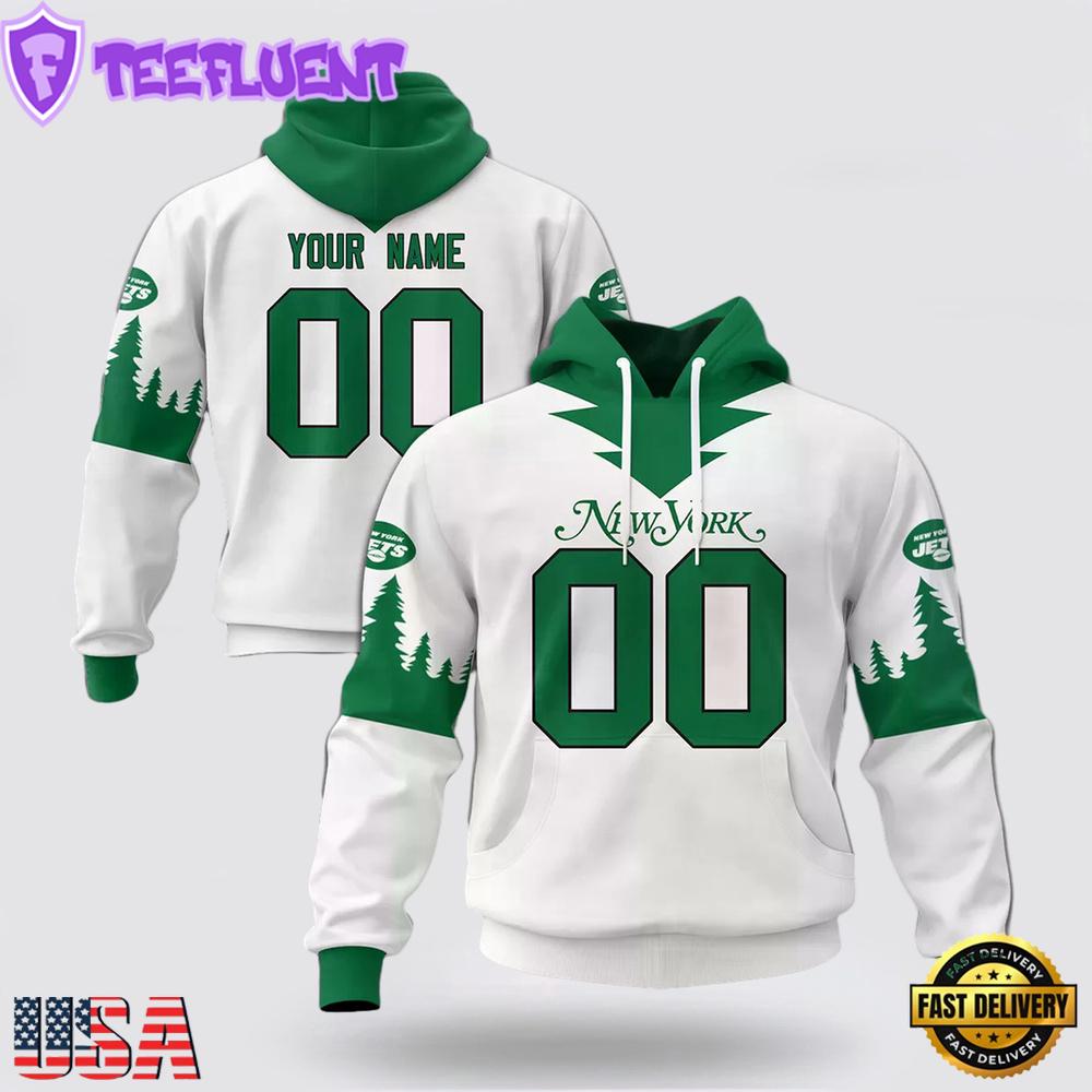 Custom Name And Number NFL New York Jets Christmas Spirit All Over Print Hoodie Shirt