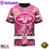 Custom Name And Number NFL New York Jets Pink Breast Cancer 3D T-Shirt