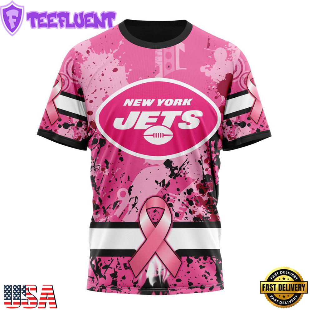 Custom Name And Number NFL New York Jets Pink Breast Cancer 3D T-Shirt