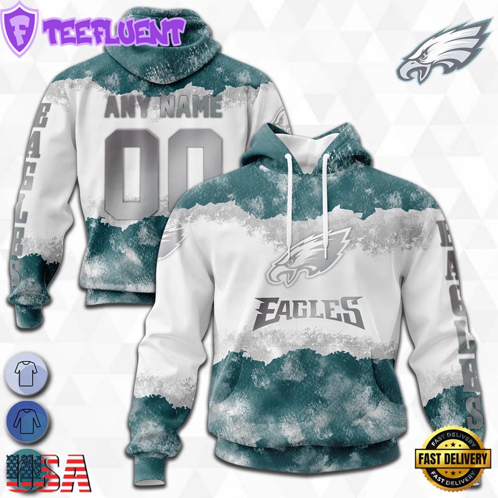 Custom Name And Number NFL Philadelphia Eagles Color Christmas 3D Hoodie Shirt