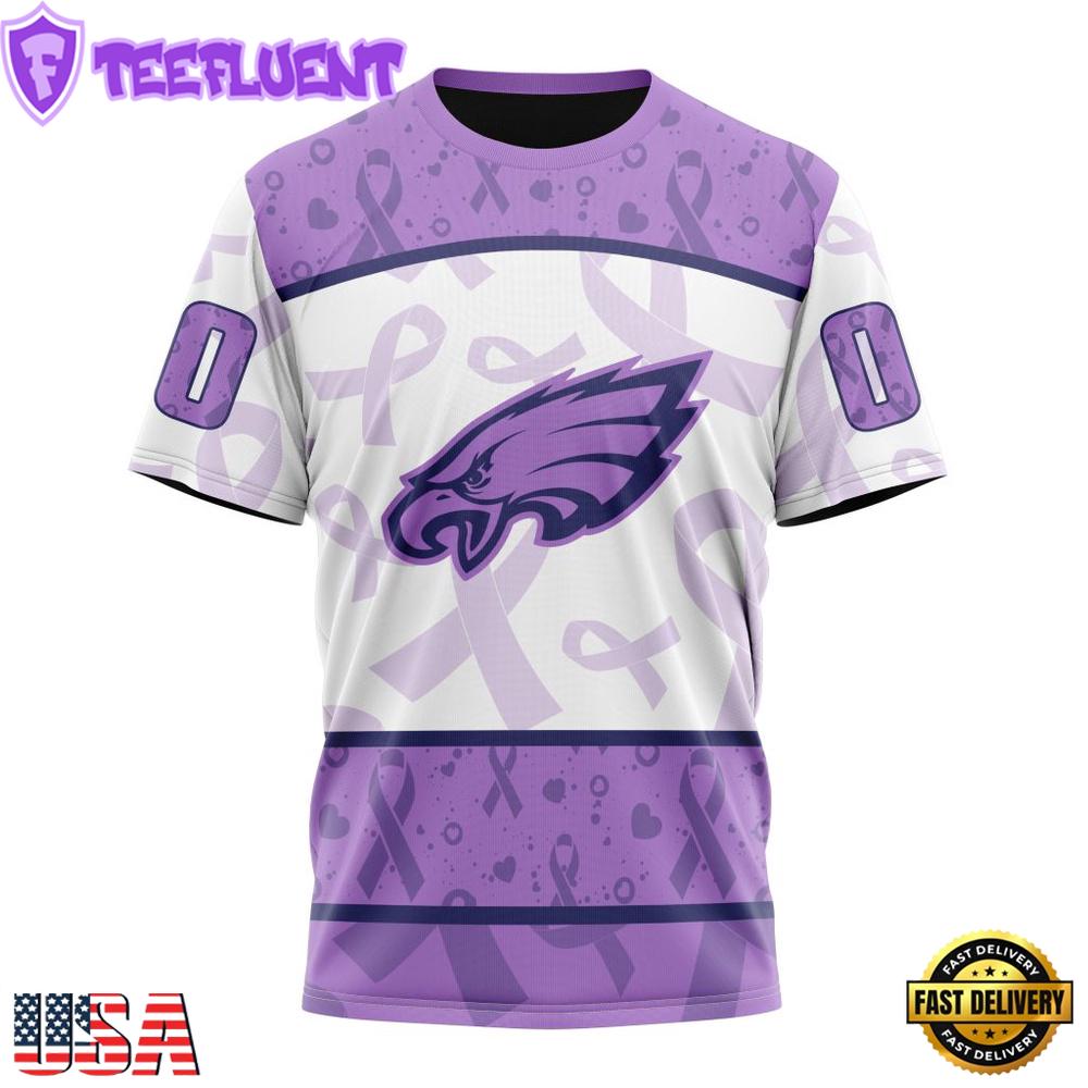 Custom Name And Number NFL Philadelphia Eagles Football Team Fight Cancer 3D T-Shirt
