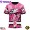 Custom Name And Number NFL Philadelphia Eagles Pink Breast Cancer 3D T-Shirt