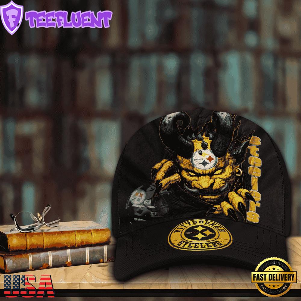Custom Name And Number NFL Pittsburgh Steelers Demonhead Baseball Cap