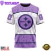 Custom Name And Number NFL Pittsburgh Steelers Football Team Fight Cancer 3D T-Shirt
