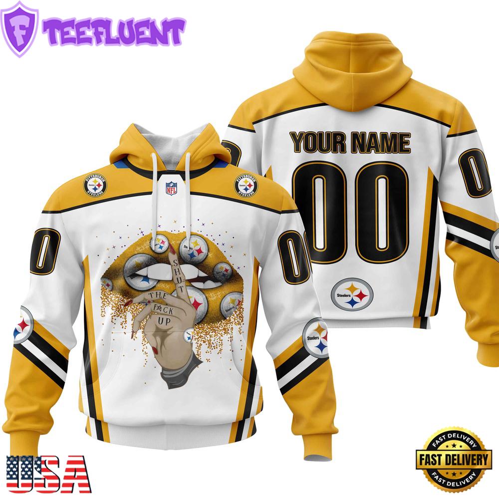 Custom Name And Number NFL Pittsburgh Steelers Lips All Over Print Hoodie