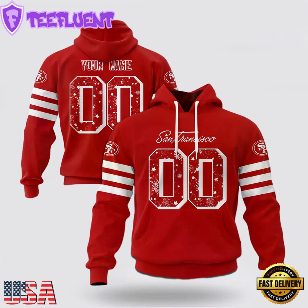 Custom Name And Number NFL San Francisco 49ers Christmas Spirit All Over Print Hoodie Shirt