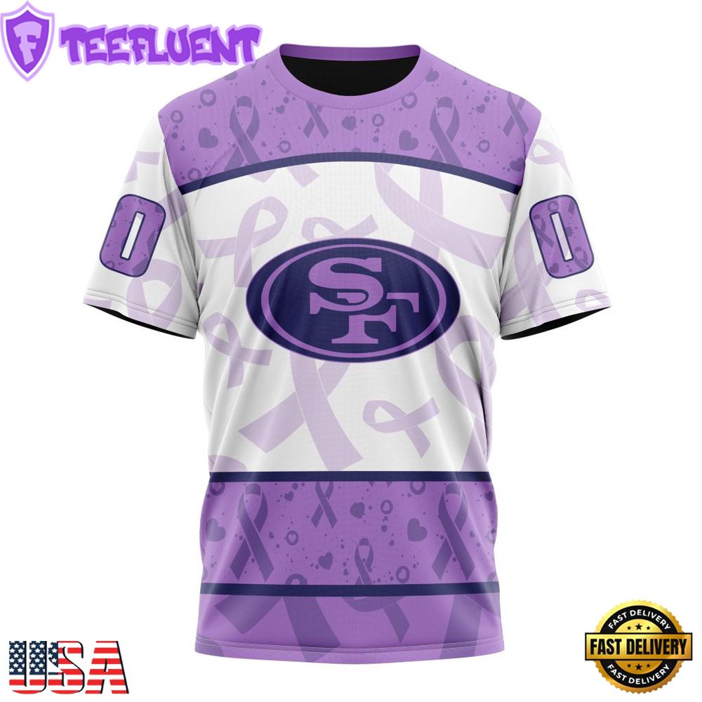 Custom Name And Number NFL San Francisco 49ers Football Team Fight Cancer 3D T-Shirt