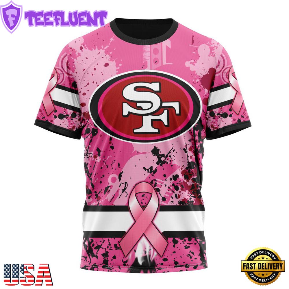 Custom Name And Number NFL San Francisco 49ers Pink Breast Cancer 3D T-Shirt