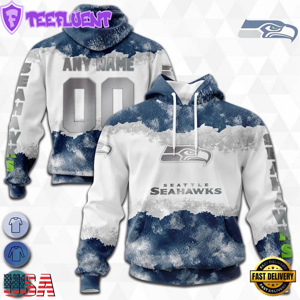 Custom Name And Number NFL Seattle Seahawks Color Christmas 3D Hoodie Shirt
