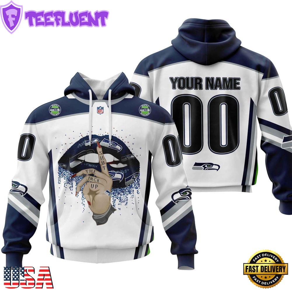 Custom Name And Number NFL Seattle Seahawks Lips All Over Print Hoodie