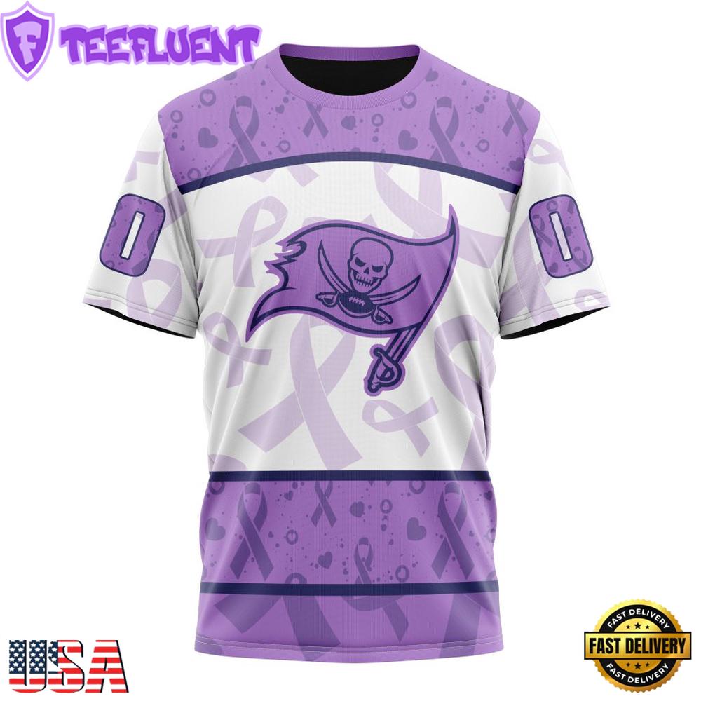 Custom Name And Number NFL Tampa Bay Buccaneers Football Team Fight Cancer 3D T-Shirt