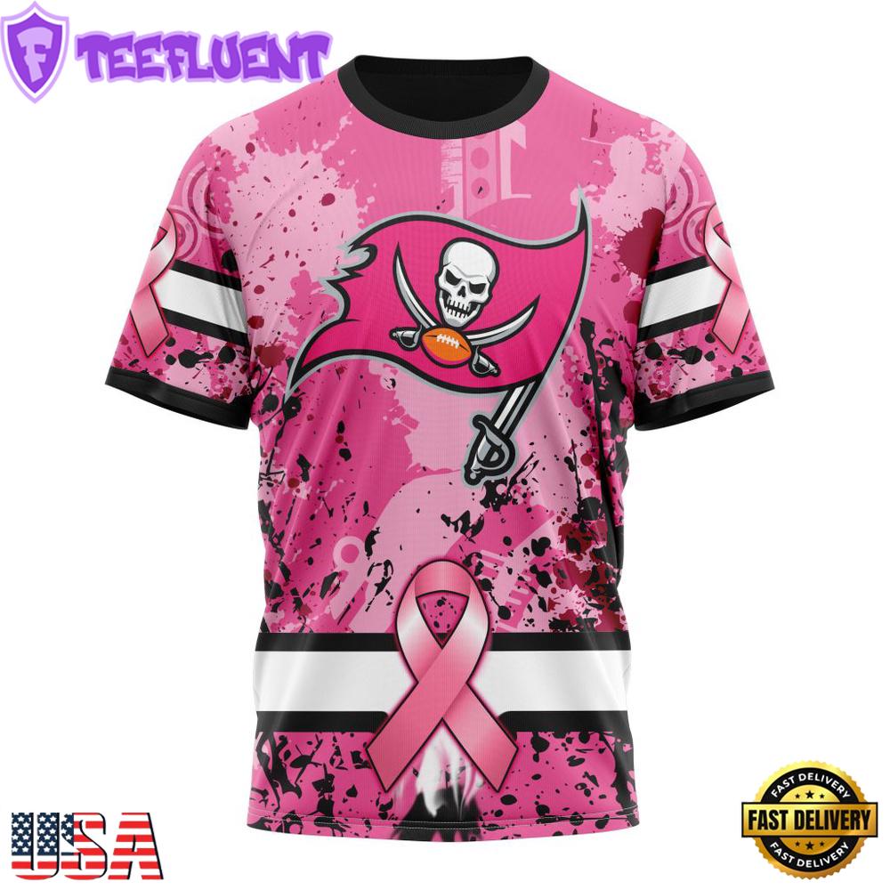 Custom Name And Number NFL Tampa Bay Buccaneers Pink Breast Cancer 3D T-Shirt