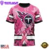 Custom Name And Number NFL Tennessee Titans Pink Breast Cancer 3D T-Shirt