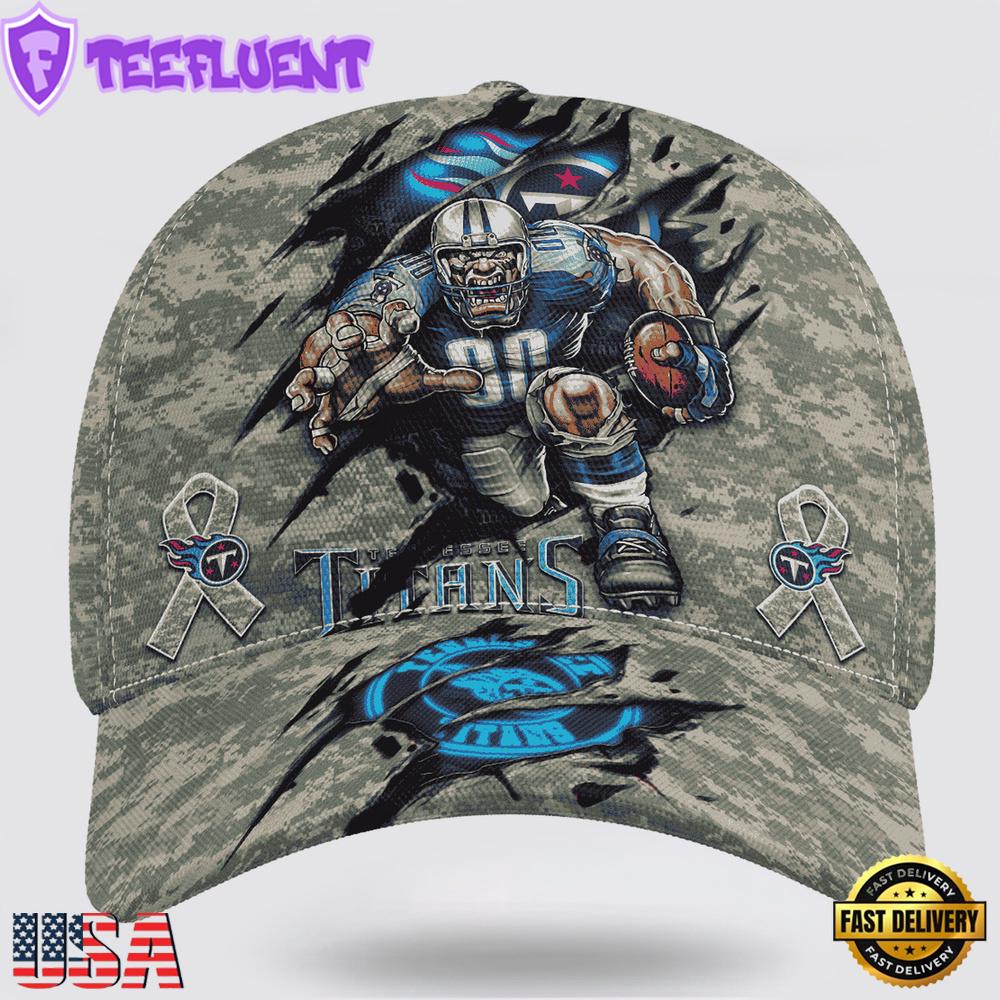 Custom Name And Number NFL Titans Camo Mascot Classic Baseball Cap