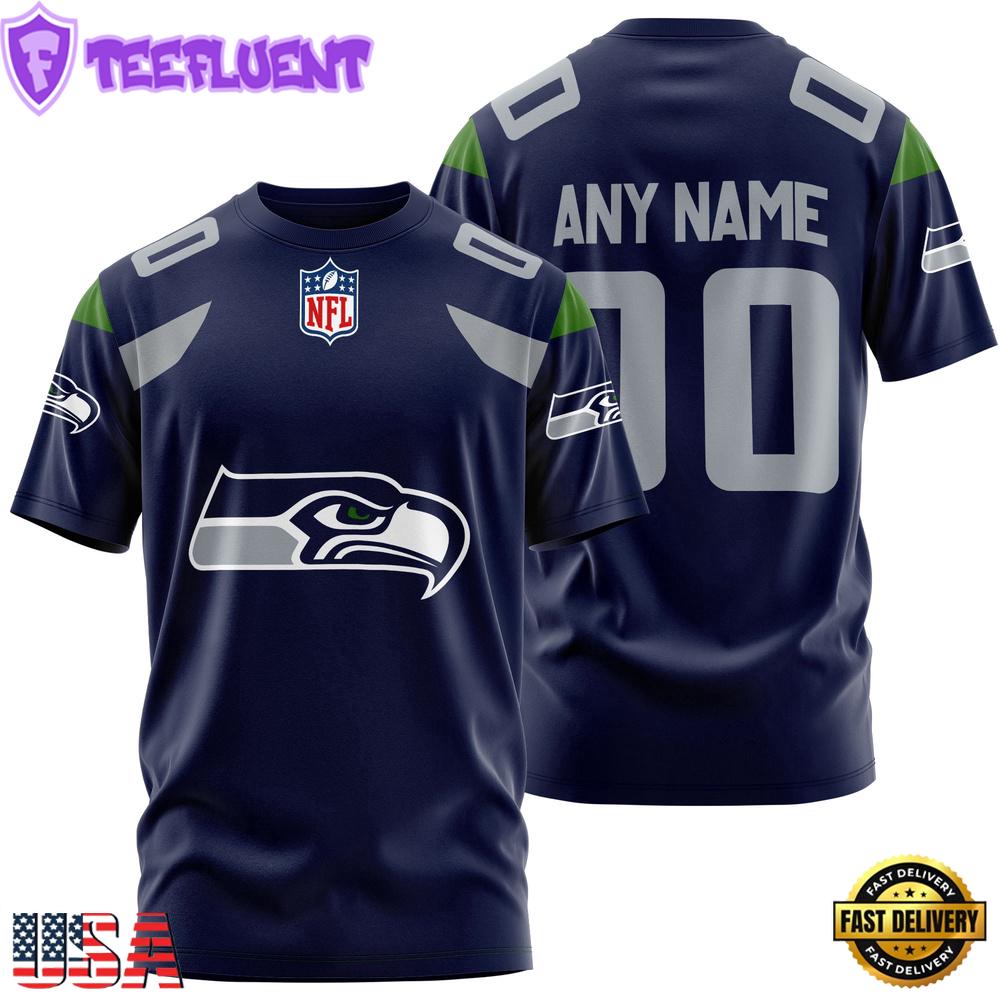 Custom Name And Number Seattle Seahawks NFL Team Sport 3D T-Shirt