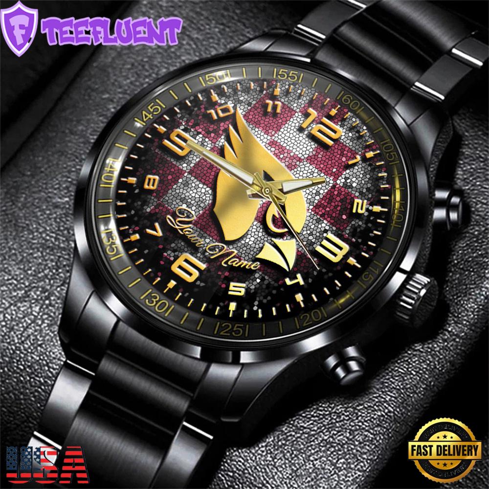 Custom Name Arizona Cardinals NFL 3D Men Black Stainless Steel Watch Gift For Fans