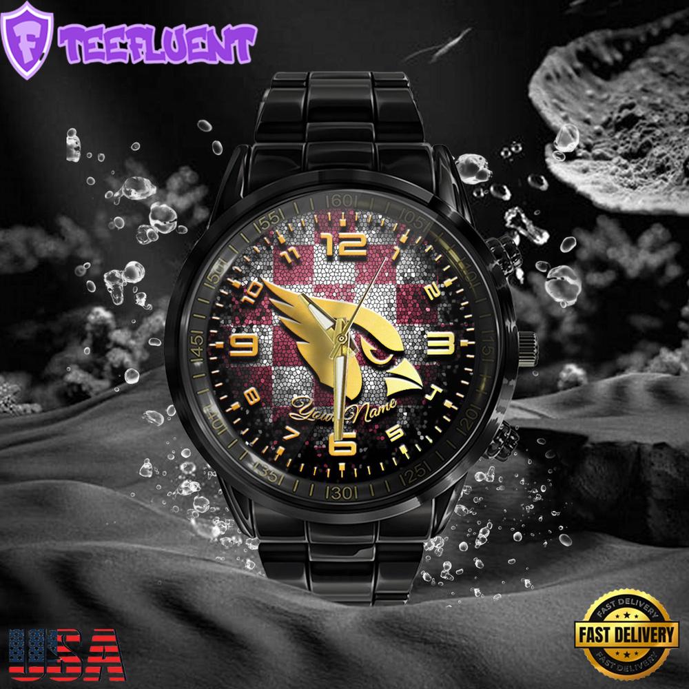 NFL Custom Name Arizona Cardinals 3D Men Black Stainless Steel Watch NFL Custom Name Arizona Cardinals 3D Men Black Stainless Steel Watch