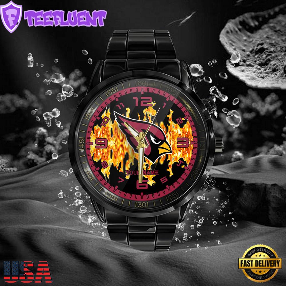 NFL Custom Name Arizona Cardinals 3D Men Black Stainless Steel Watch NFL Custom Name Arizona Cardinals 3D Men Black Stainless Steel Watch