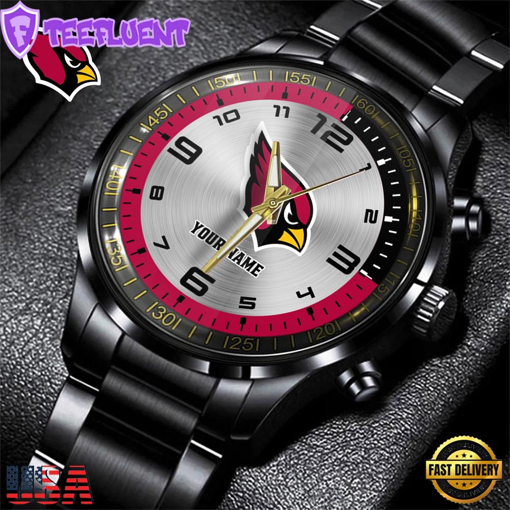 Custom Name Arizona Cardinals NFL Black Stainless Steel Watch Gifts For Fans