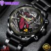 Custom Name Arizona Cardinals NFL Men Black Stainless Steel Watch Gift For Fans