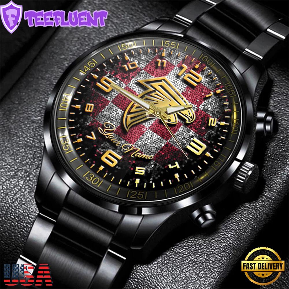 Custom Name Atlanta Falcons NFL 3D Men Black Stainless Steel Watch Gift For Fans
