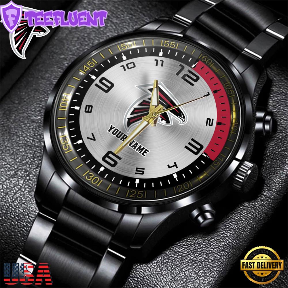 Custom Name Atlanta Falcons NFL Black Stainless Steel Watch Gift For Fans