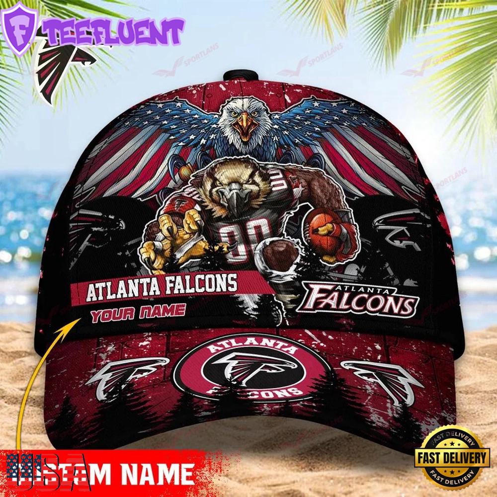 Custom Name Atlanta Falcons NFL Mascot Eagle Baseball Cap