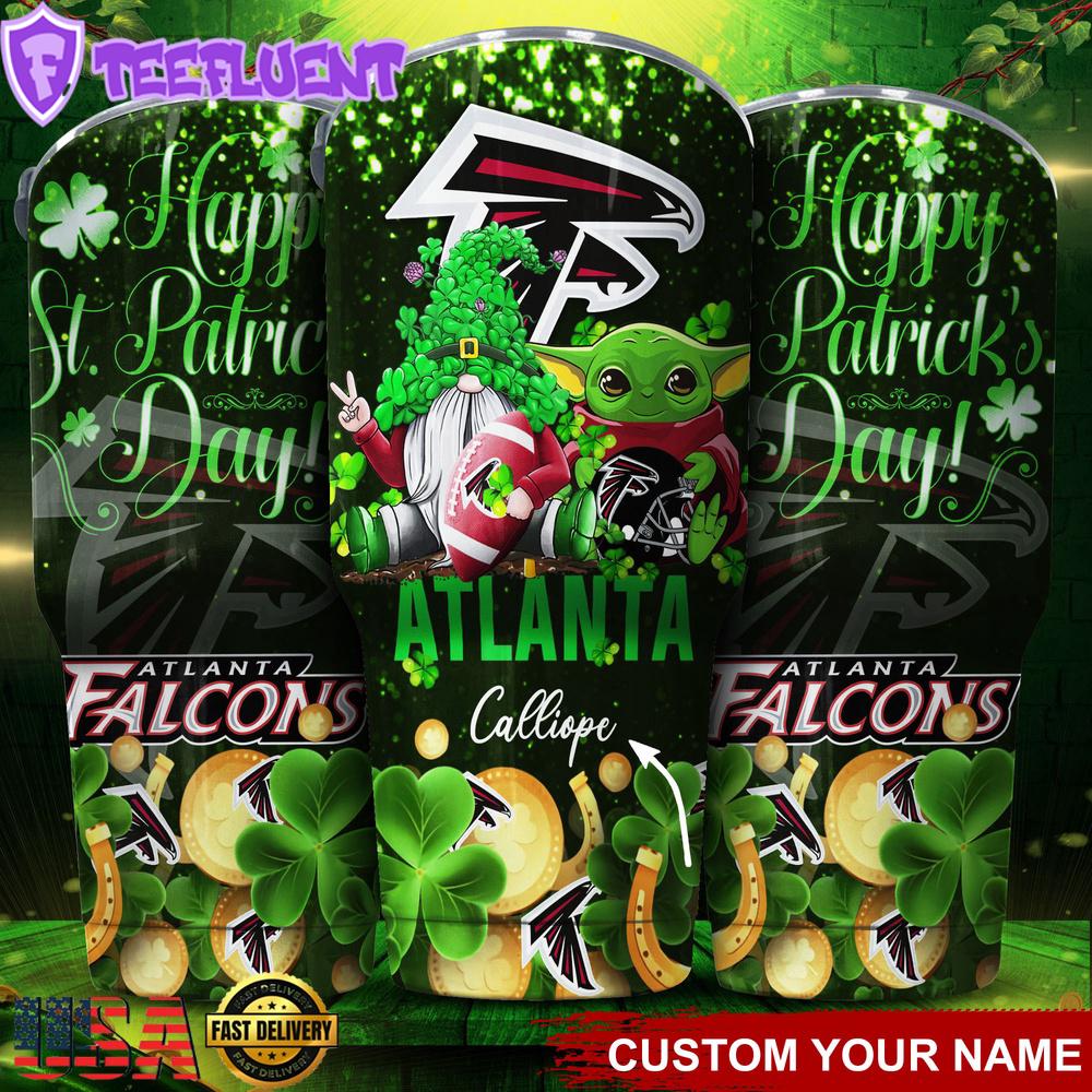 Custom Name Atlanta Falcons NFL Shamrock Happy Patrick Day Tumbler