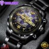 Custom Name Baltimore Ravens NFL 3D Men Black Stainless Steel Watch Gift For Fans