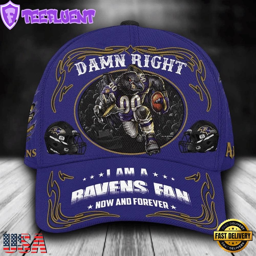 Custom Name Baltimore Ravens NFL Mascot Damn Right Sport Baseball Cap