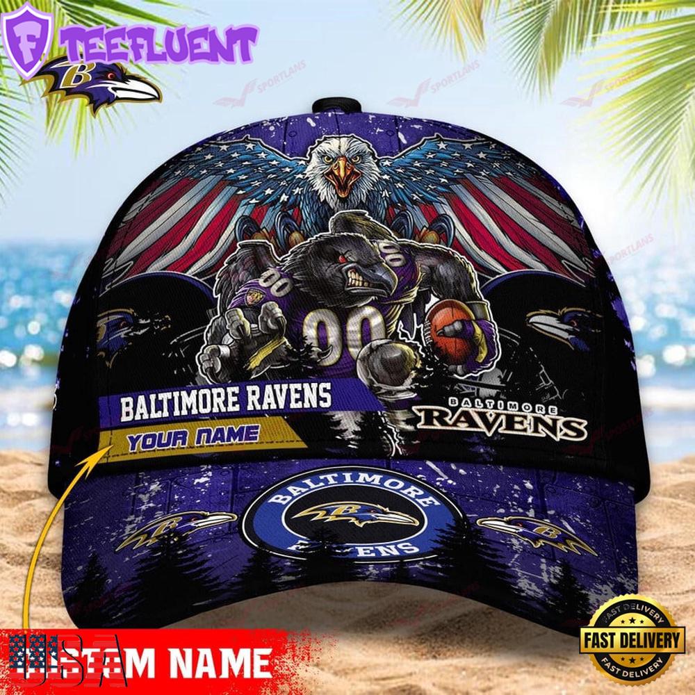 Custom Name Baltimore Ravens NFL Mascot Eagle Baseball Cap