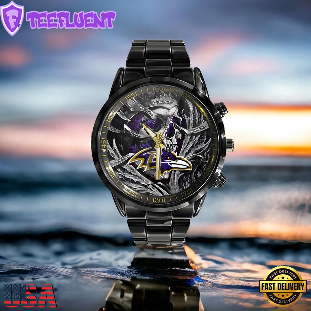 NFL Custom Name Baltimore Ravens Men Black Stainless Steel Watch NFL Custom Name Baltimore Ravens Men Black Stainless Steel Watch