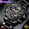 Custom Name Baltimore Ravens NFL Men Black Stainless Steel Watch Gift For Fans