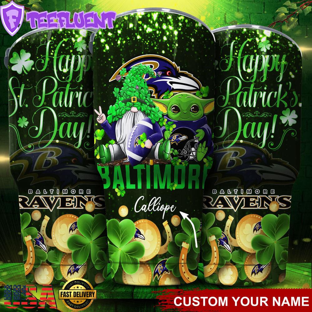Custom Name Baltimore Ravens NFL Shamrock Happy Patrick Day Tumbler