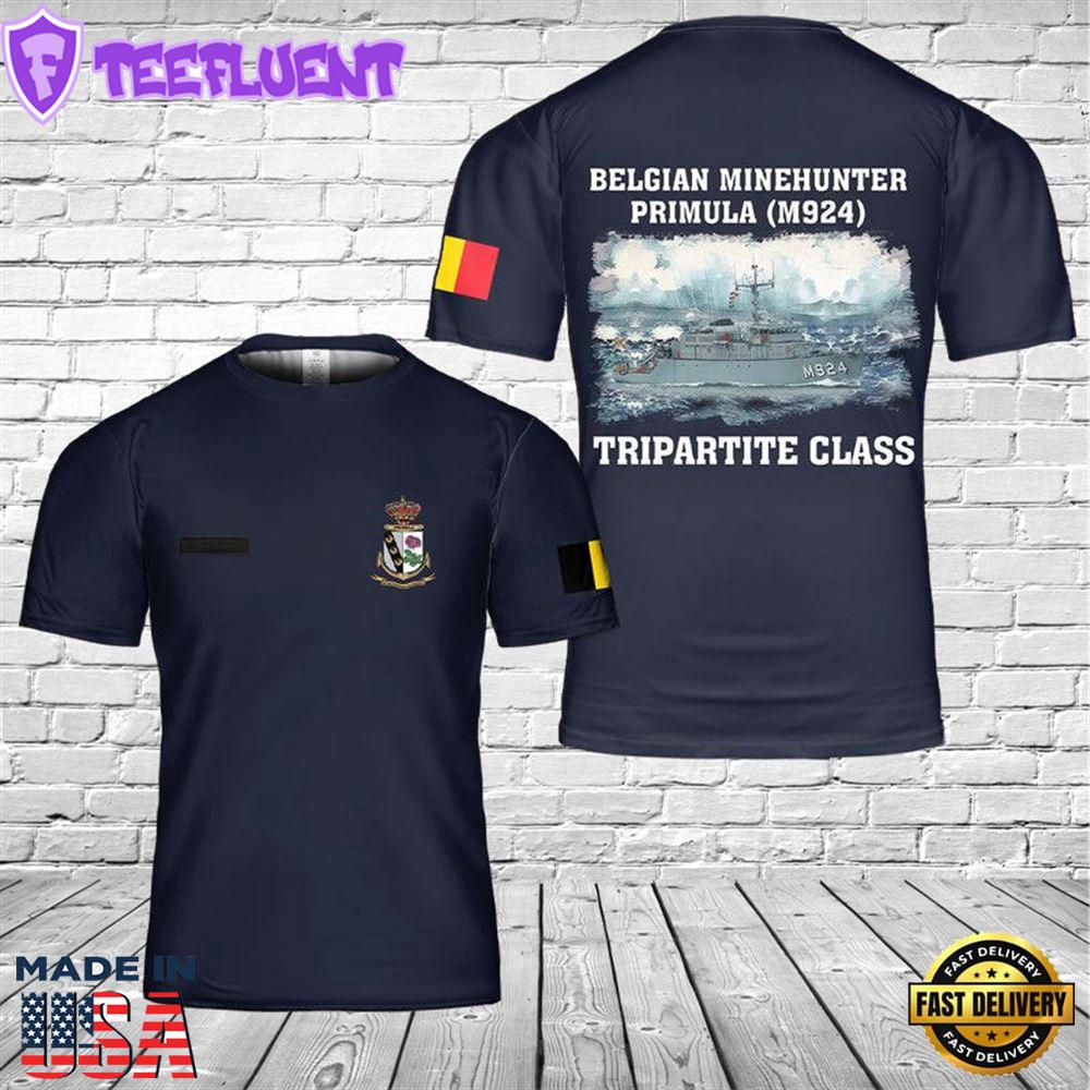 Custom Name Belgian Navy Belgian minehunter Primula (M924) 3D T-shirt