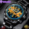 Custom Name Carolina Panthers NFL 3D Men Black Stainless Steel Watch Gift For Fans