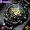 Custom Name Carolina Panthers NFL 3D Men Black Stainless Steel Watch Gift For Fans