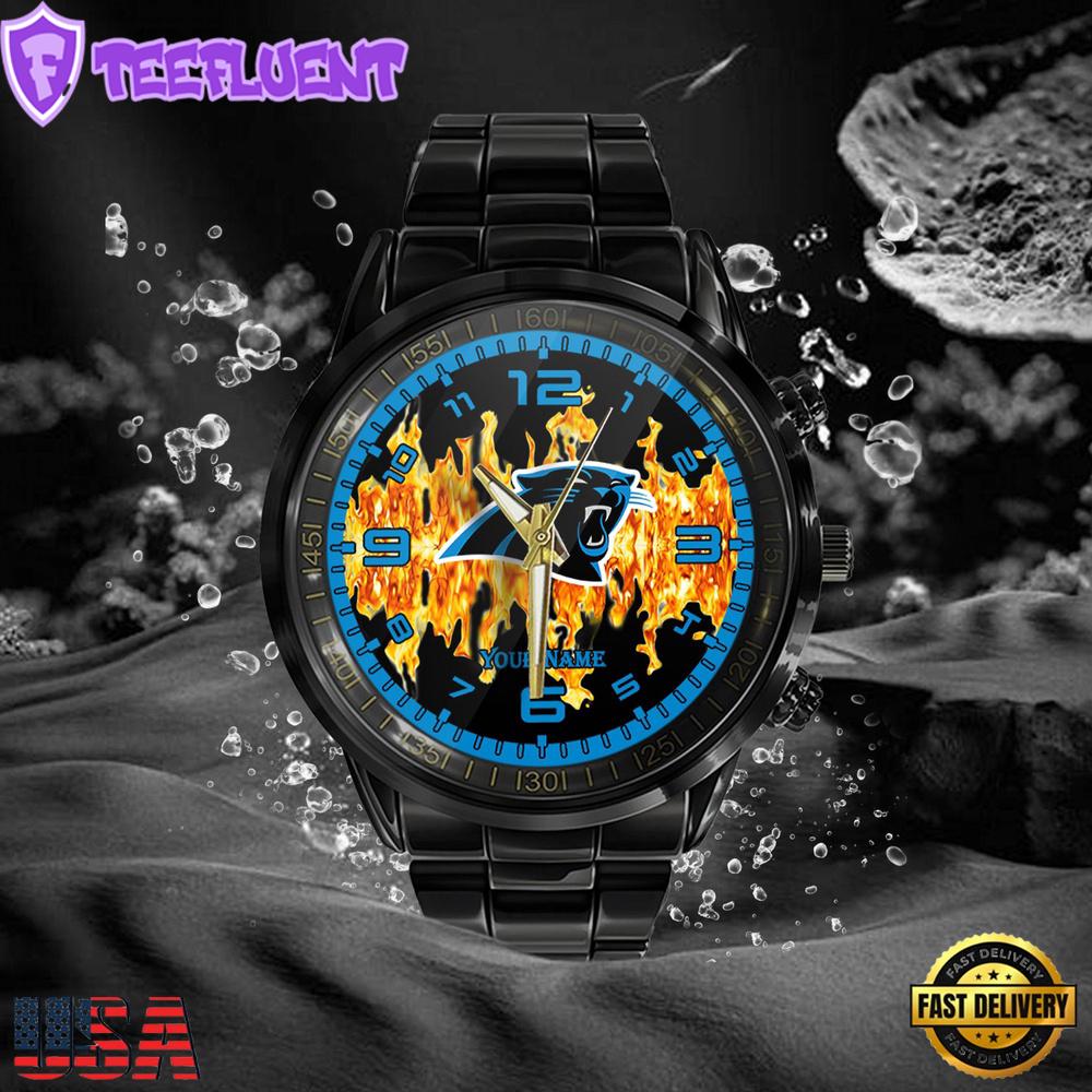 NFL Custom Name Carolina Panthers 3D Men Black Stainless Steel Watch NFL Custom Name Carolina Panthers 3D Men Black Stainless Steel Watch