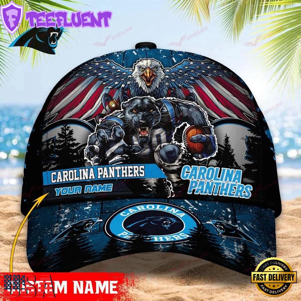 Custom Name Carolina Panthers NFL Mascot Eagle Baseball Cap