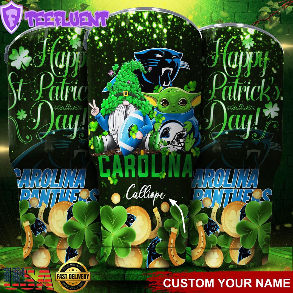 Custom Name Carolina Panthers NFL Shamrock Happy Patrick Day Tumbler