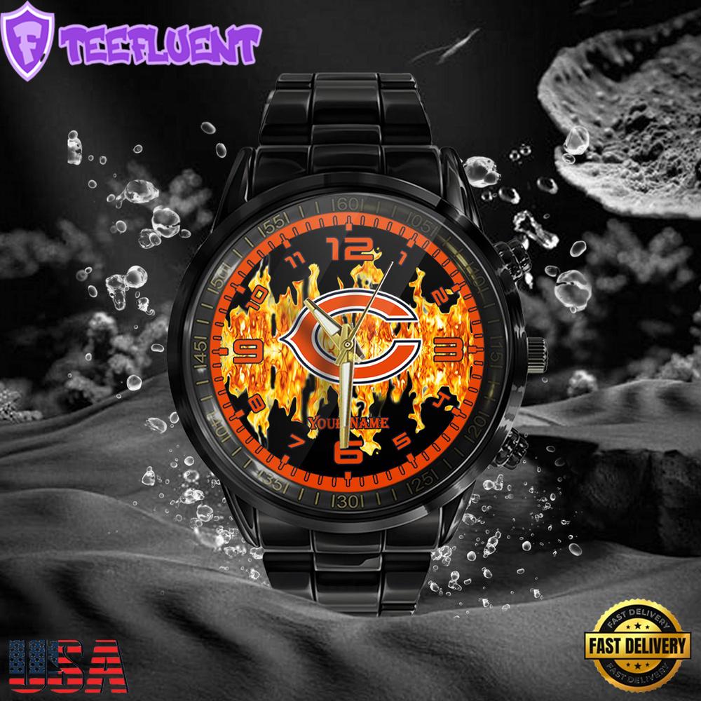 NFL Custom Name Chicago Bears 3D Men Black Stainless Steel Watch NFL Custom Name Chicago Bears 3D Men Black Stainless Steel Watch