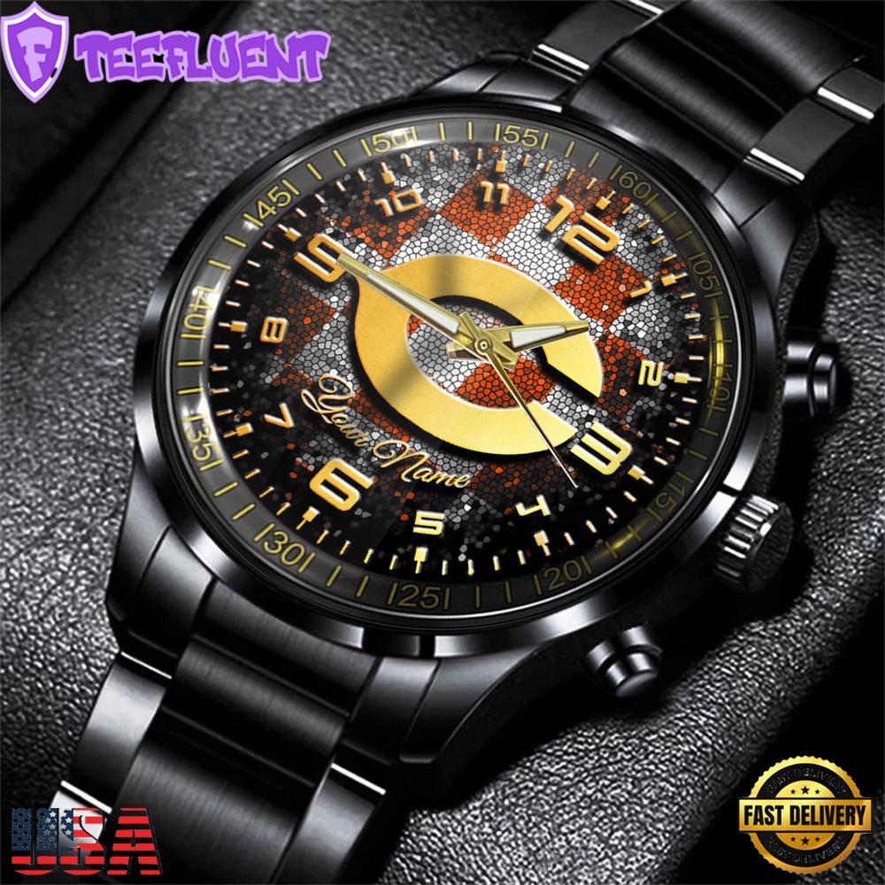 Custom Name Chicago Bears NFL 3D Men Black Stainless Steel Watch Gift For Fans